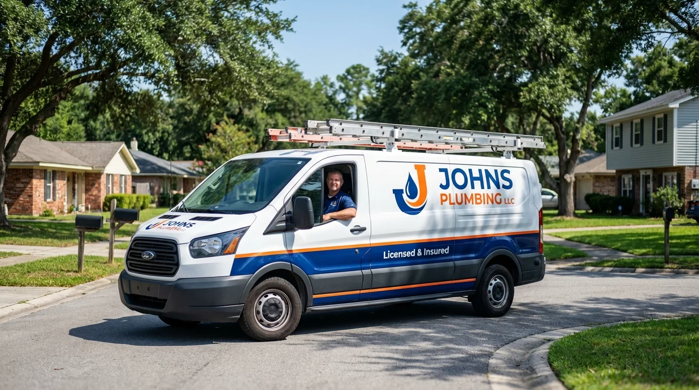 Johns Plumbing LLC service van in Bay Shore, NY