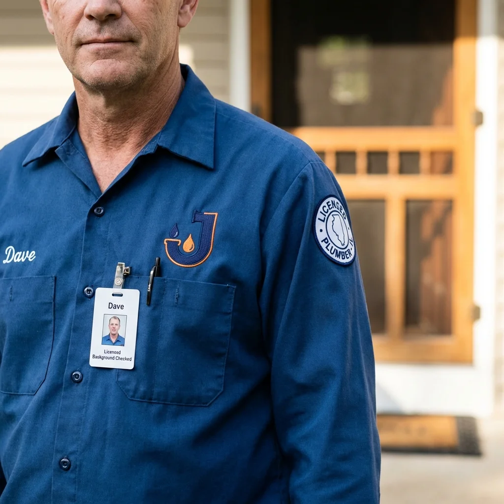 Licensed plumber showing ID badge in Bay Shore, NY