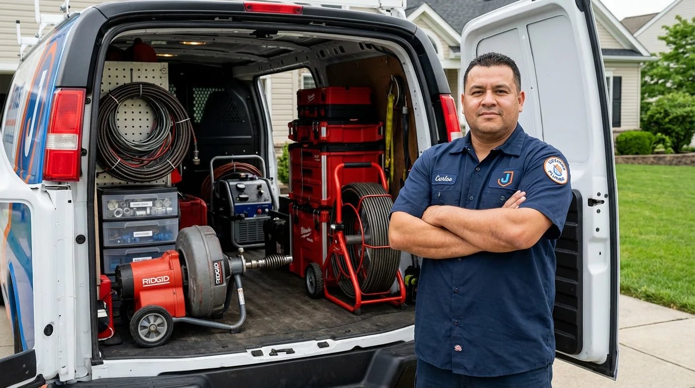 Professional drain cleaning equipment and Johns Plumbing LLC plumber in Bay Shore