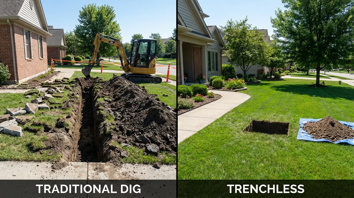 Trenchless sewer repair with minimal yard damage versus traditional excavation in Bay Shore, NY